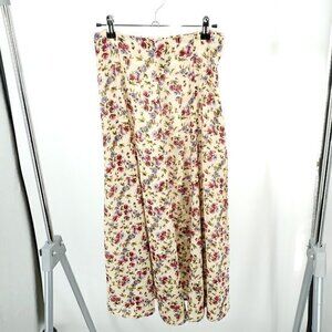 VTG 90s All Over Floral Print Midi Skirt S (Tag size 9) Yellow